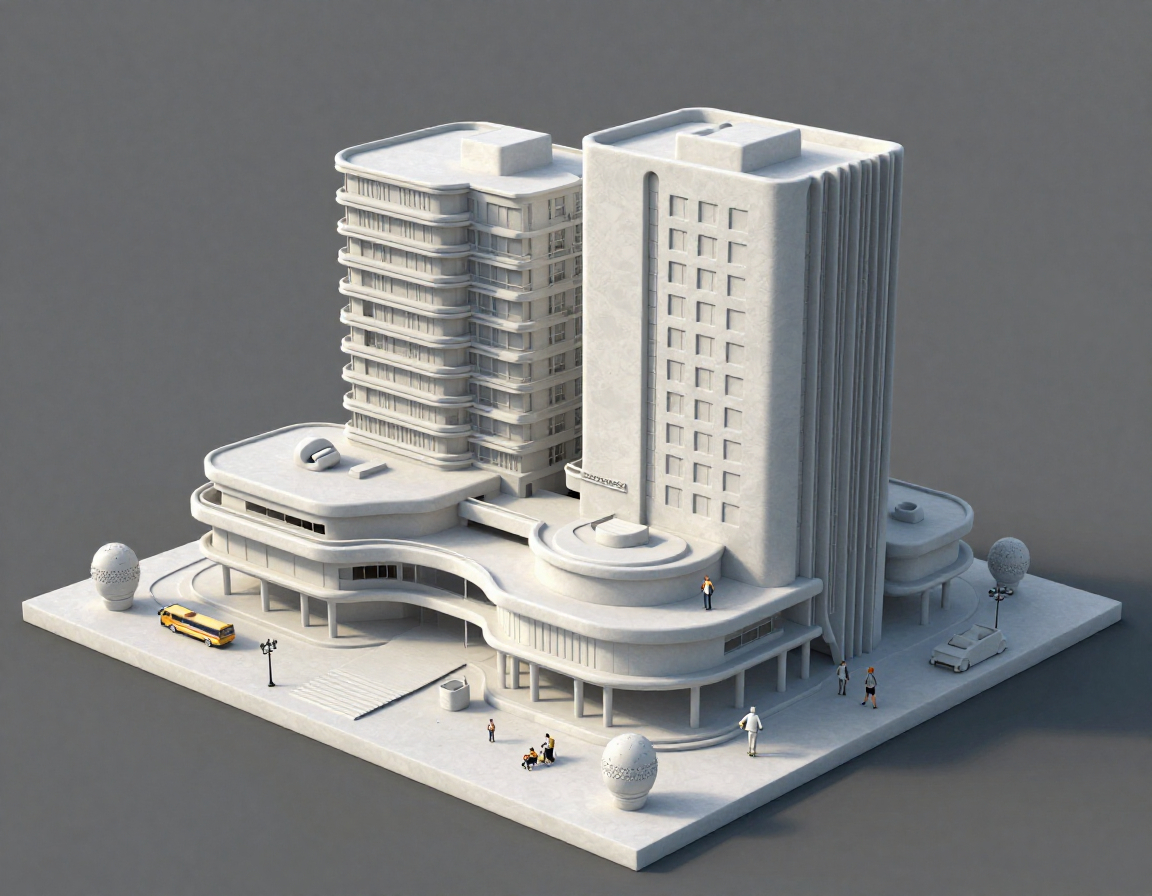 Opiskelijan luoma 3D-malli arkkitehtuurista